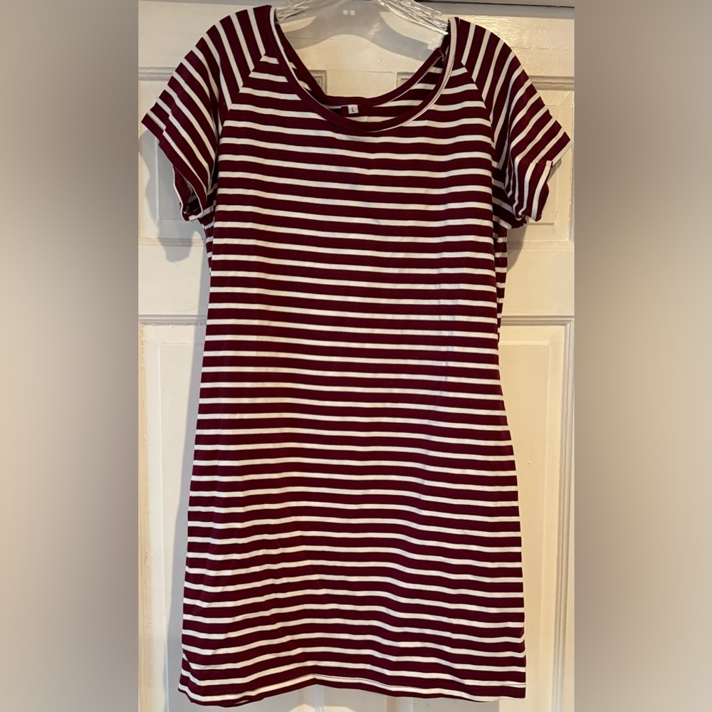 Striped Maroon and White T-Shirt dress